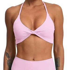 NWT Women Light Pink Twist Front Sports Bra Padded Gym Fit Medium DESCRIPTION